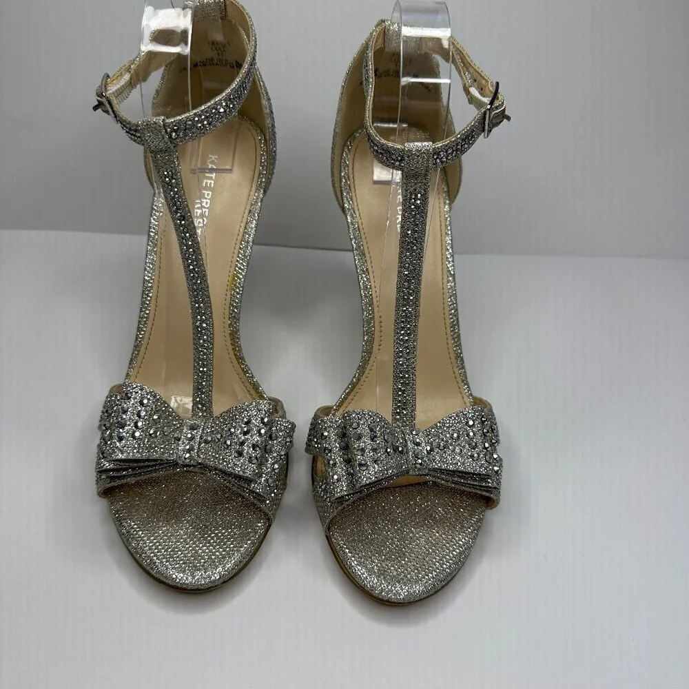 Kate Preston Lula Rhinestone Bow Ankle High Heeled Sandal in Silver Size 11 - Picture 3 of 9